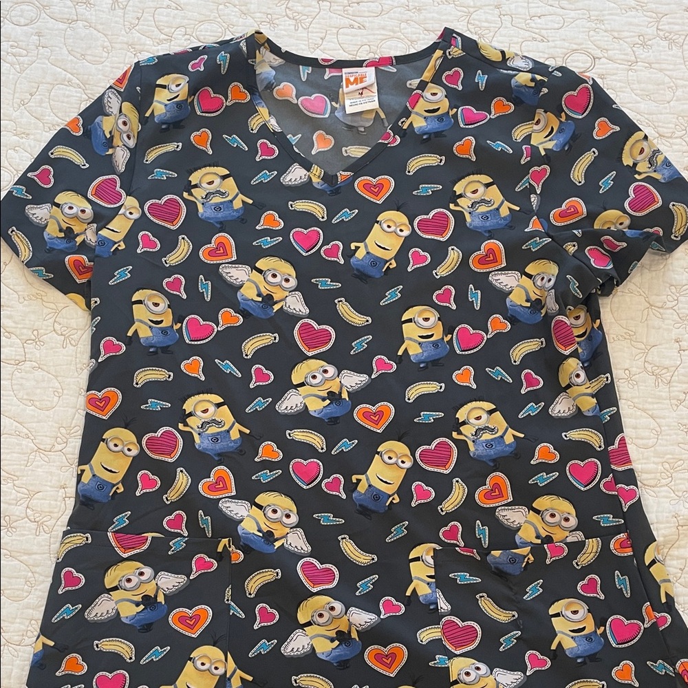 Universal Minions Scrub Top - Black with Yellow and Blue